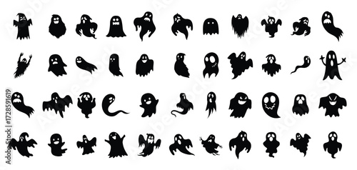 halloween silhouettes black icons and characters trumpkin vector illustration