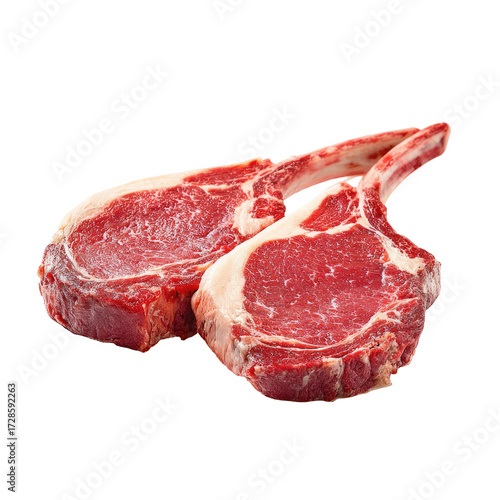 Two raw steaks, close-up
