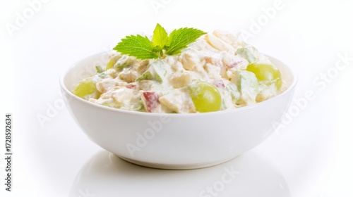 a Pristine White Bowl Filled with a Classic Salad, Featuring Fresh vegetables, All Arranged on a Pure White Background to Highlight the Importance of Nutritious and Wholesome Eating Habits