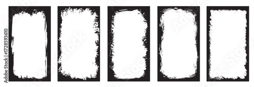 Grunge frames for photo collage, stories, posts and social network media. Template with brush stroke. Rectangular border with grunge overlay. Set of vector illustrations isolated on white background