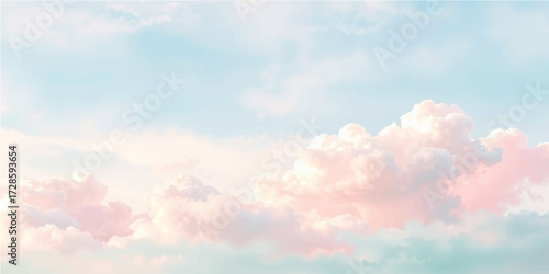 White, fluffy clouds drift peacefully across a vast, blue sky on a clear, sunny summer day
