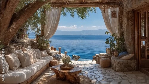 Luxury Resort with Ocean View and Natural Stone Elements in Tropical Paradise Setting
