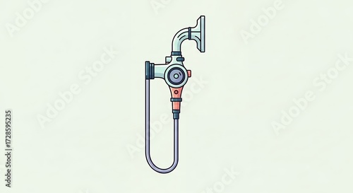 Pixelated Medical Bronchoscope with Blue and Red Accents on White Background