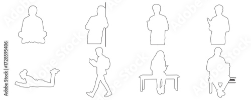 Quadro su tela Architectural Drawings outline students reading sitting cross-legged with book,