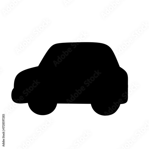 This is a black silhouette illustration of a small car, shown from the side with two visible wheels and a rounded, compact shape.