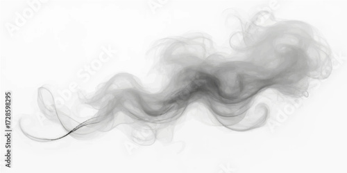 Ink art swirling black smoke patterns with flowing light and a woman's shape isolated on white