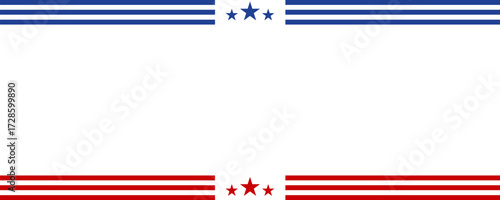 Red and blue stripped line border with stars on blank copy space background template. America 4th of July Memorial or Independence day theme wallpaper.	
