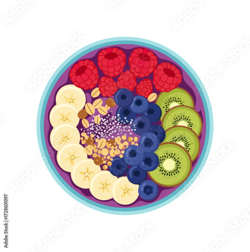 Colorful fruit and granola bowl
