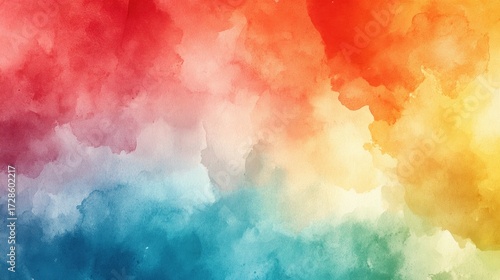 Vibrant Watercolor Background with Warm and Cool Colors Blending Together.