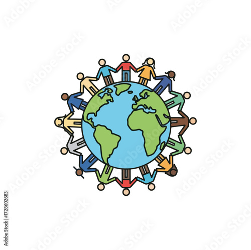 Diverse people holding hands around the world