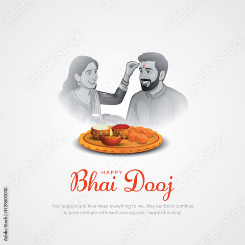 Happy Bhai dooj Indian festival greeting card. Creative vector illustration design.