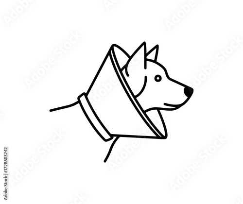 Dog wearing e collar illustration