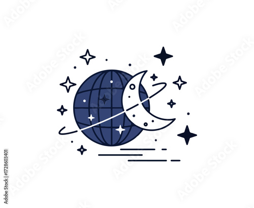 Earth moon night sky illustration design