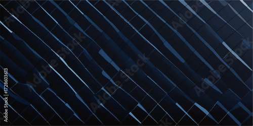 This dark blue metal grid background features a digital abstract line pattern and textured technology design