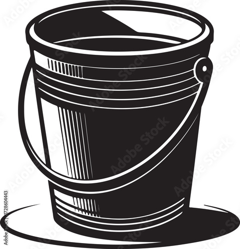 Black and white illustration of an empty bucket with a handle pail container