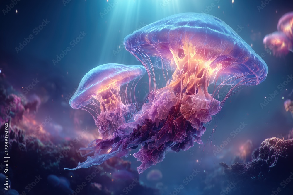 Naklejka premium Fantasy Jellyfish with Purple Glow