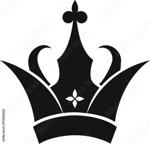 Black silhouette of a royal crown with ornate details and a fleur de lis