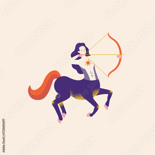 Sagittarius zodiac sign illustration with bow and arrow, symbolizing celestial Archer and horoscope