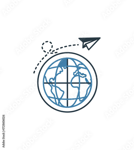 Global travel illustration paper airplane and world globe