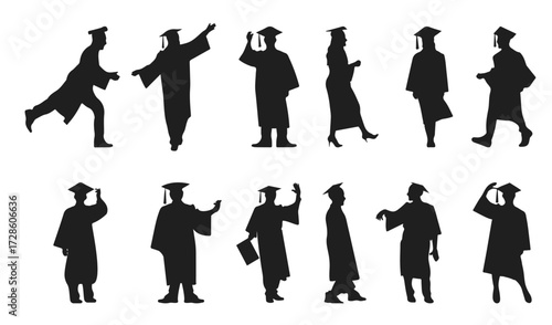 graduation silhouettes set art vector illustration