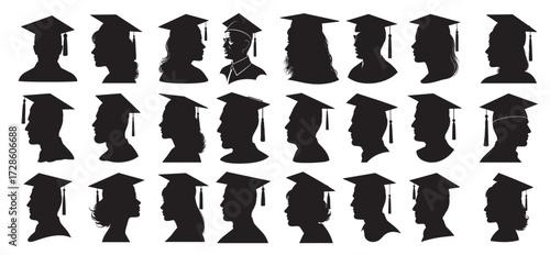 graduation head profile silhouette white background vector illustration