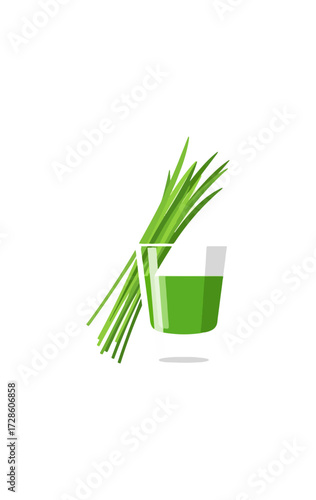 Green herb juice in a shot glass illustration