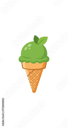 Green ice cream in waffle cone