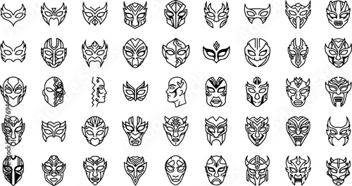 Collection of stylized superhero masks with intricate designs for creative projects
