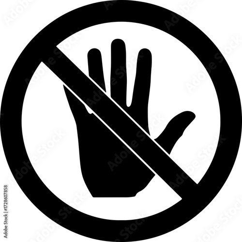 Prohibited gesture symbol of a hand with a black color in a no entry sign, warning