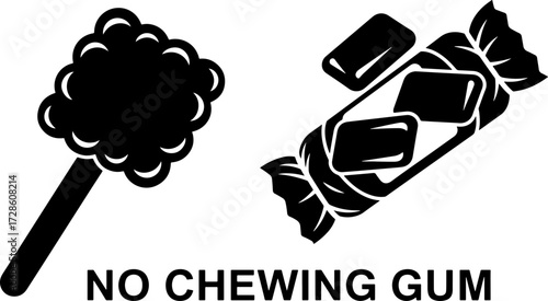 No chewing gum symbol, sugary treat prohibition icon for clean environments and healthy habits