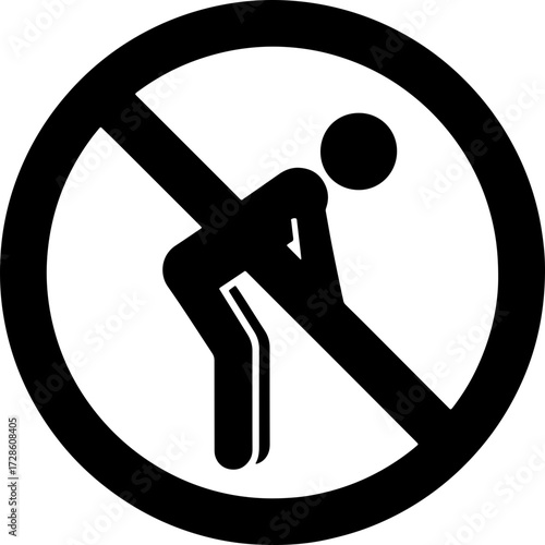 No inappropriate behavior symbol with crossed out person bending over in a circle, vector origin icon