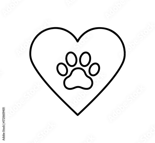 Paw print in heart shape logo design