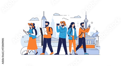 People exploring city landmarks