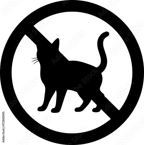No Cats Allowed: Prohibition symbol featuring a black silhouette cat with a line through it