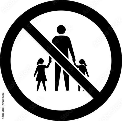 Prohibition sign showing no children allowed, safety warning, restricted area concept