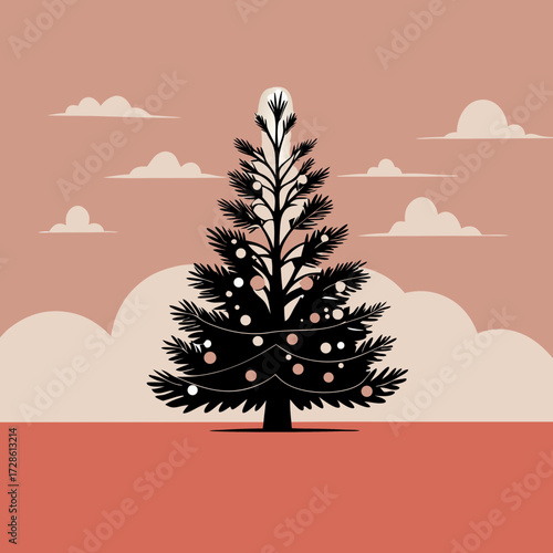 Christmas tree with ornaments against a soft pastel background  