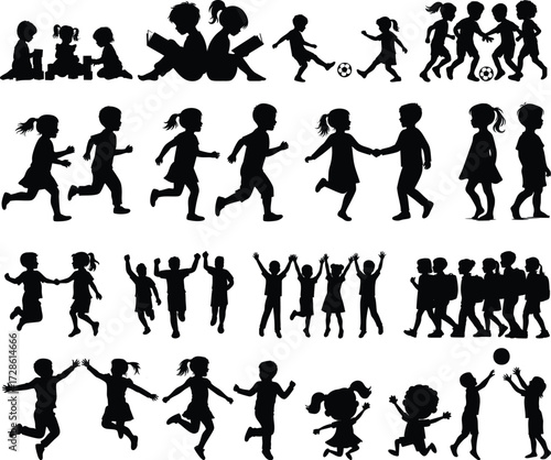 Children Silhouettes .Profile and people silhouette collection. User profile symbol. Group of people or group of users collection. Perfect can use in demographic, social media, and team