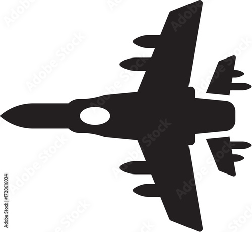 Silhouette of a fighter jet airplane iconic vector graphic for military aviation projects