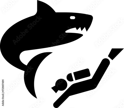 Dynamic shark diving adventure danger vector illustration icon for marine exploration and thrill seekers
