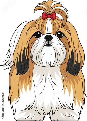 Chinese Imperial Dog standing front view vector illustration