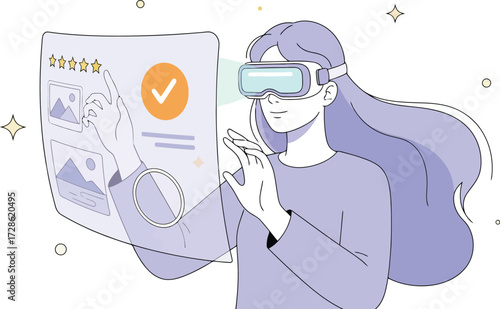 Woman using virtual reality glasses isolated on white background for metaverse