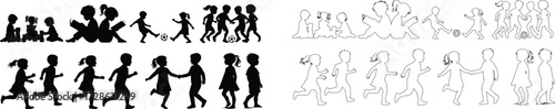 Children Silhouettes .Profile and people silhouette collection. User profile symbol. Group of people or group of users collection. Perfect can use in demographic, social media, and team