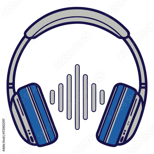 Modern headphones icon with sound wave graphic for music production and audio editing