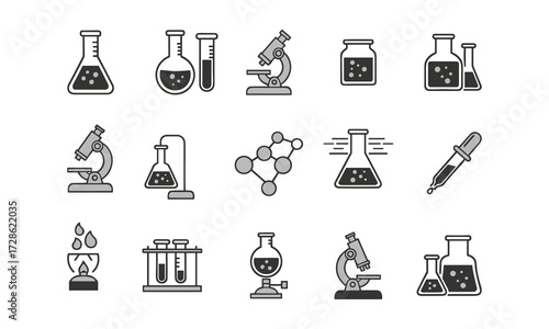 Silhouette vector collection of science and laboratory icons, isolated on white background