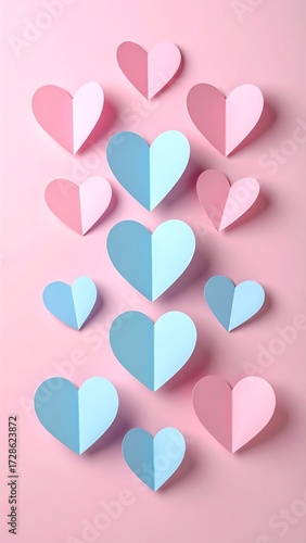 Paper hearts arranged vertically