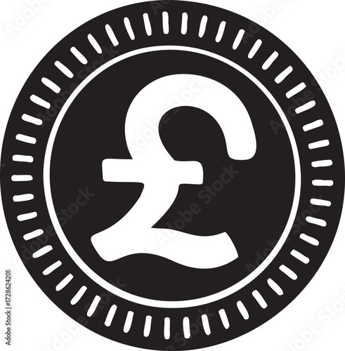 Black and white pound sterling symbol on a coin currency money
