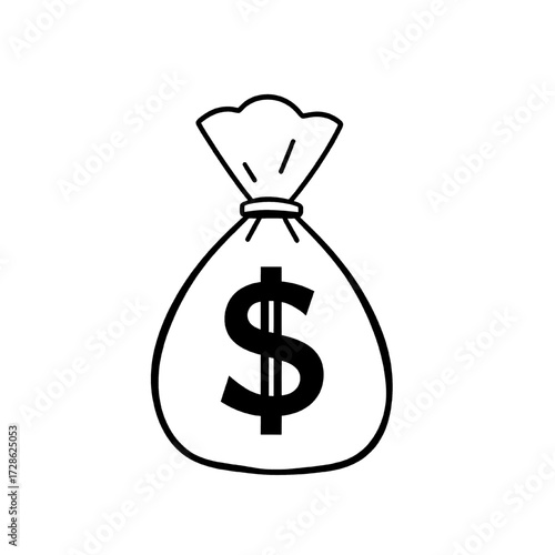 money bag silhouette icon with bold dollar sign, vector cash sack for investment, banking and economy