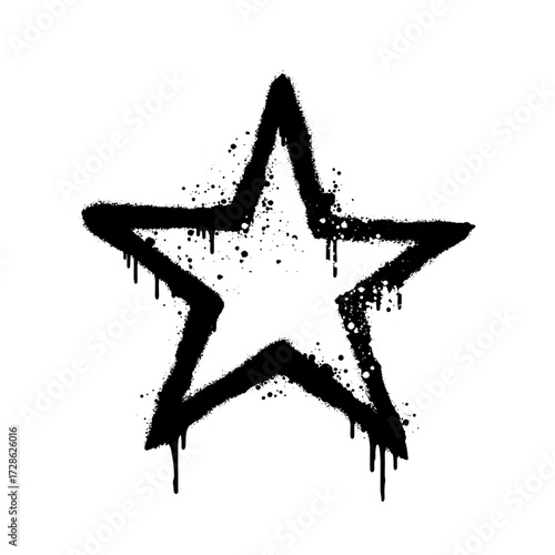 Black stencil graffiti star icon with dripping spray paint texture
