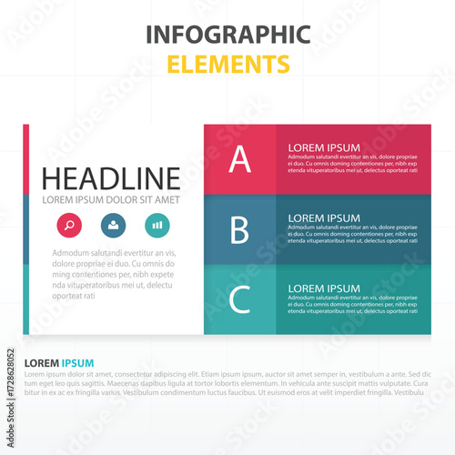 Modern infographic elements with headline and three step process boxes for presentations and reports