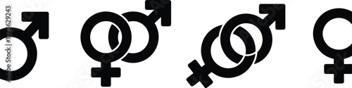 Gender symbols, sexual orientation icons, male female signs, LGBTQ representation, black and white, inclusive design, vector set, equality graphic, identity symbol, diversity, icon pack, pride